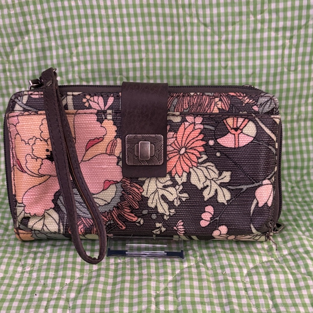 Sakroots Pink and Black Floral Wristlet Clutch